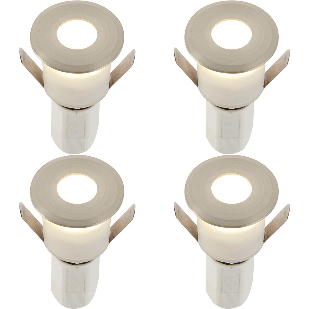 4 PACK Recessed Decking IP67 Guide Light - 1.2W Cool White LED - Satin Nickel