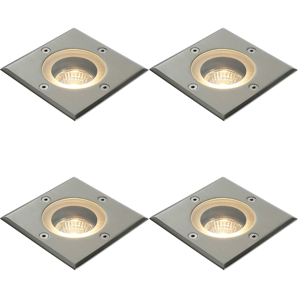 4 PACK Marine Grade IP65 Square Ground Light - 50W GU10 - Stainless Steel