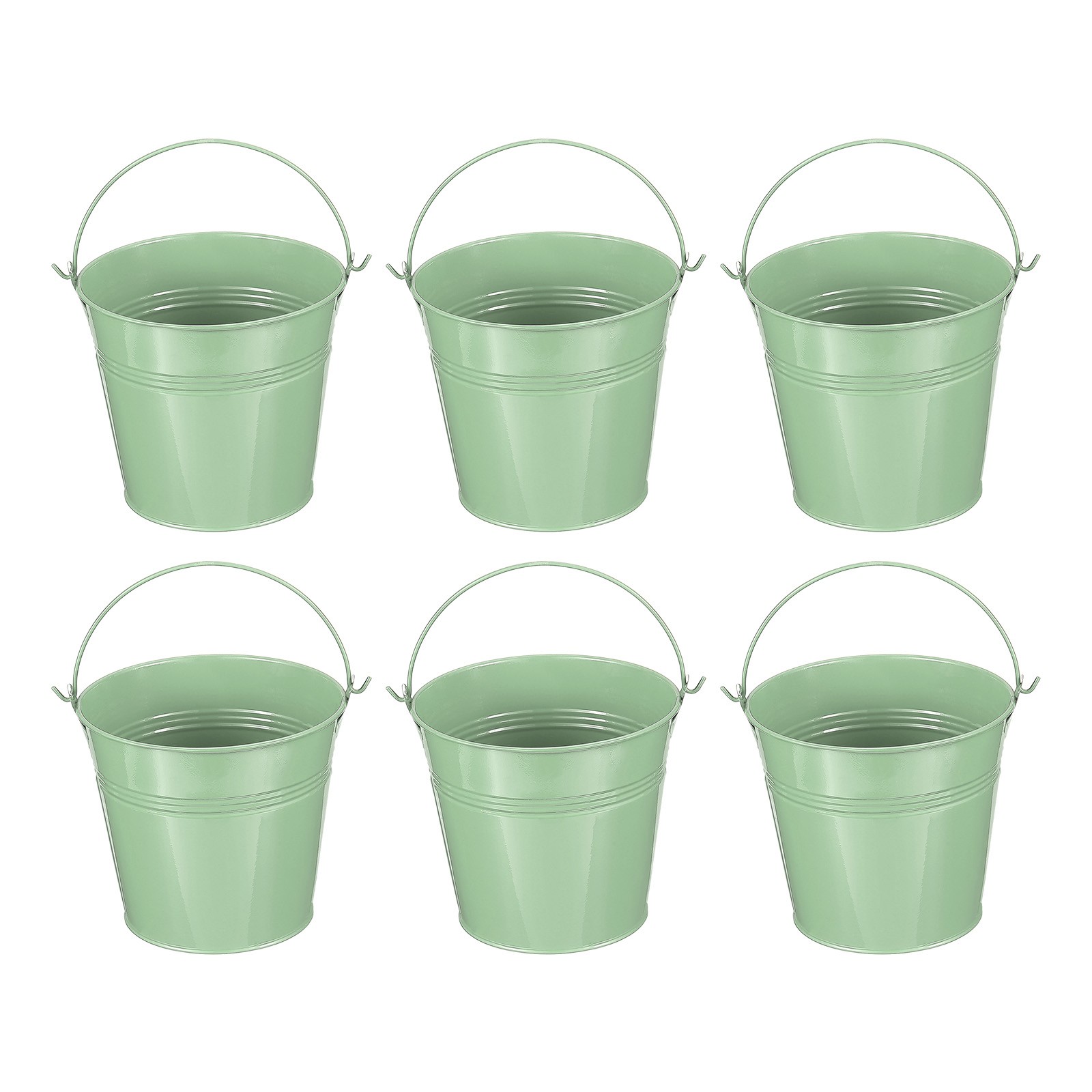 6 Pcs 5.1"x4.7" Small Metal Buckets with Handle Mini Bucket Light Green