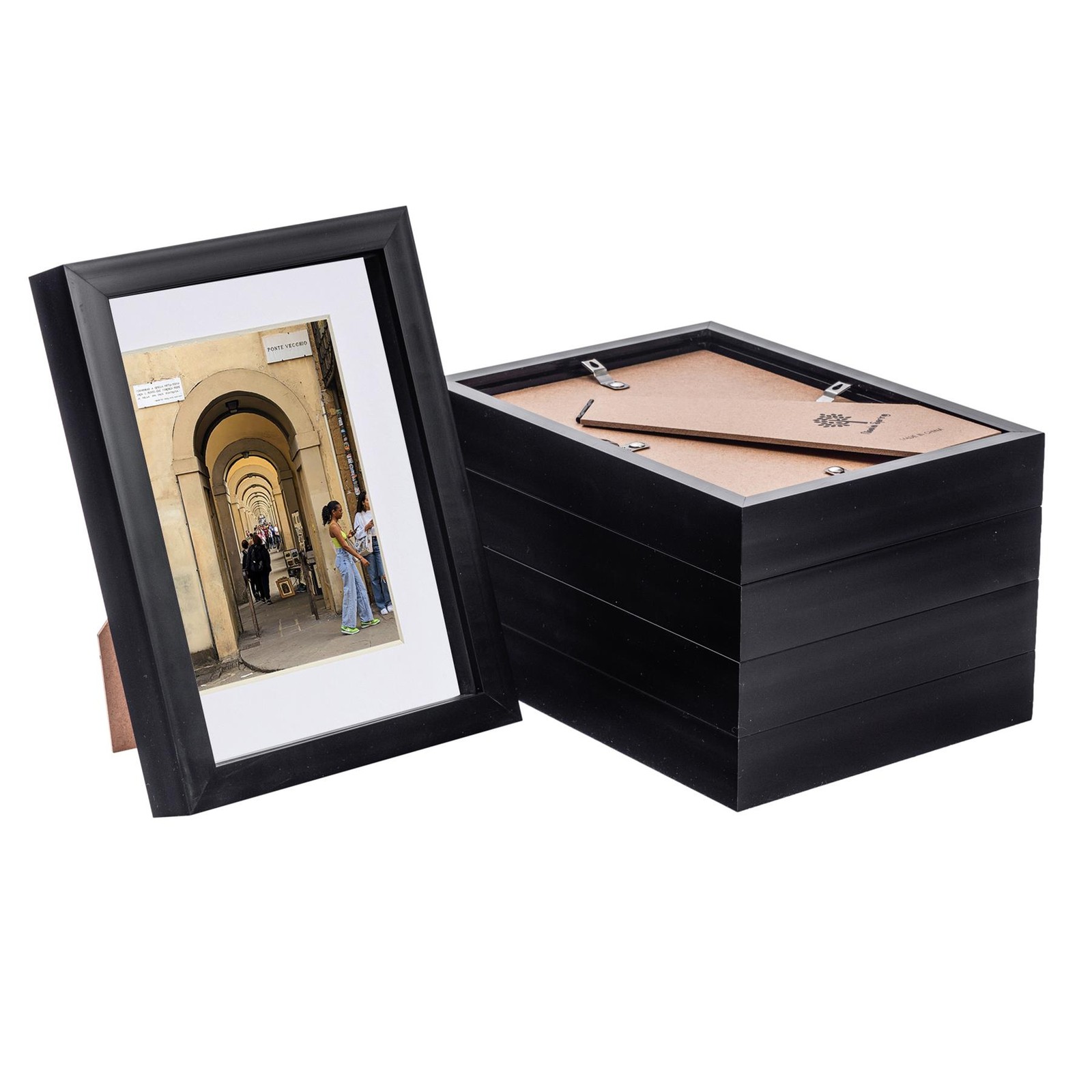 5x Black A5 (6" x 8") Acrylic 3D Box Photo Picture Frame - White 4" x 6" Mount