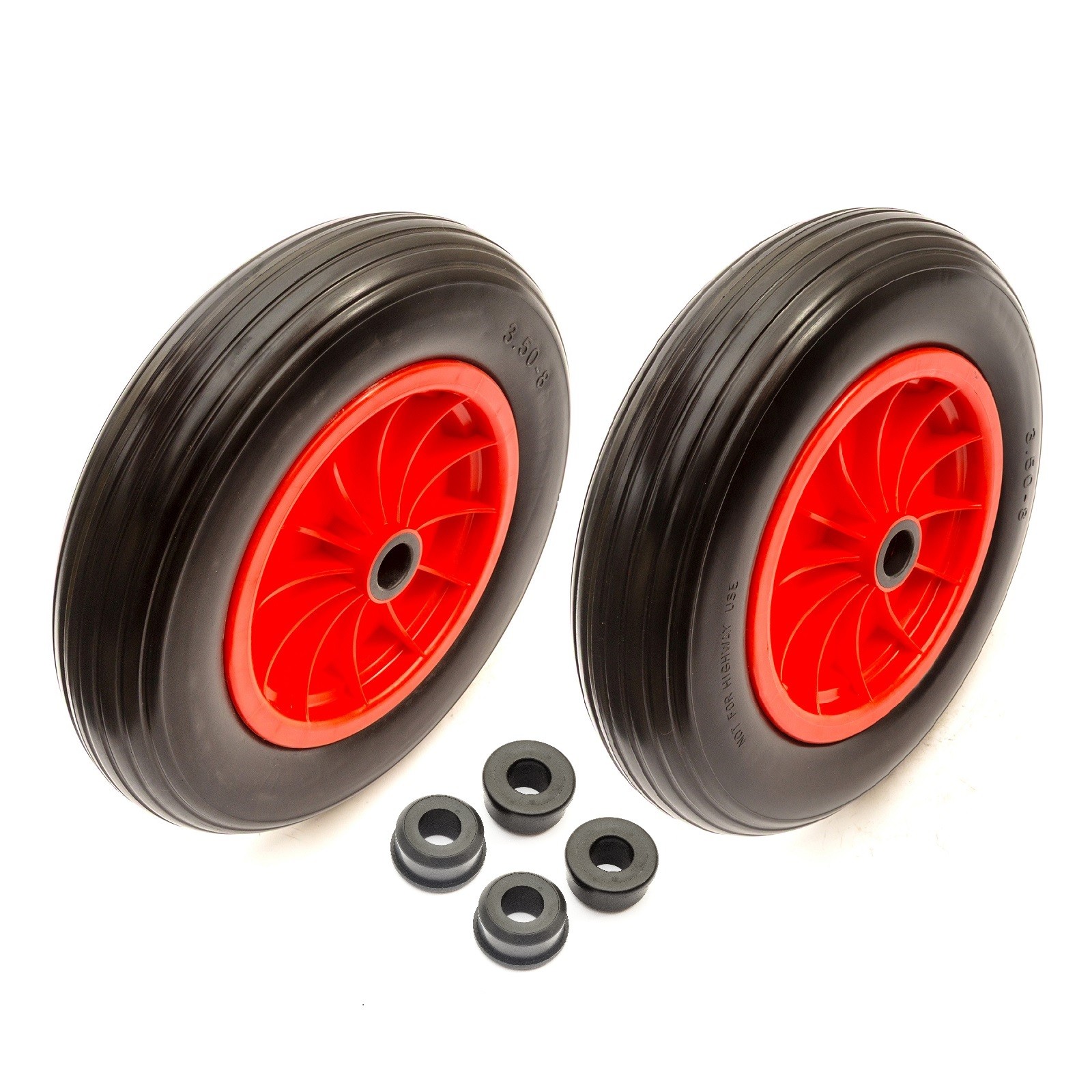 2x 3.50-8 14" Wheel PU Solid Flat Free Tyre 1/2" Bushes 75mm Hub Garden Trolley