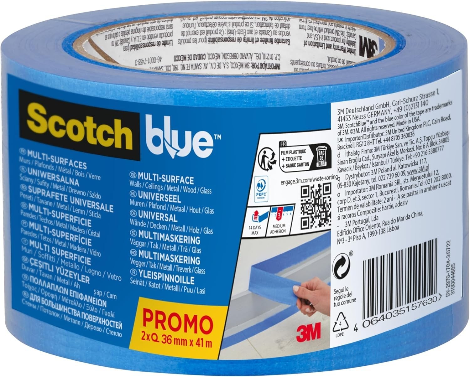 ScotchBlue Multi-Surface Masking Tape, 2 Rolls, 36 mm x 41 m - Scotch Adhesive B