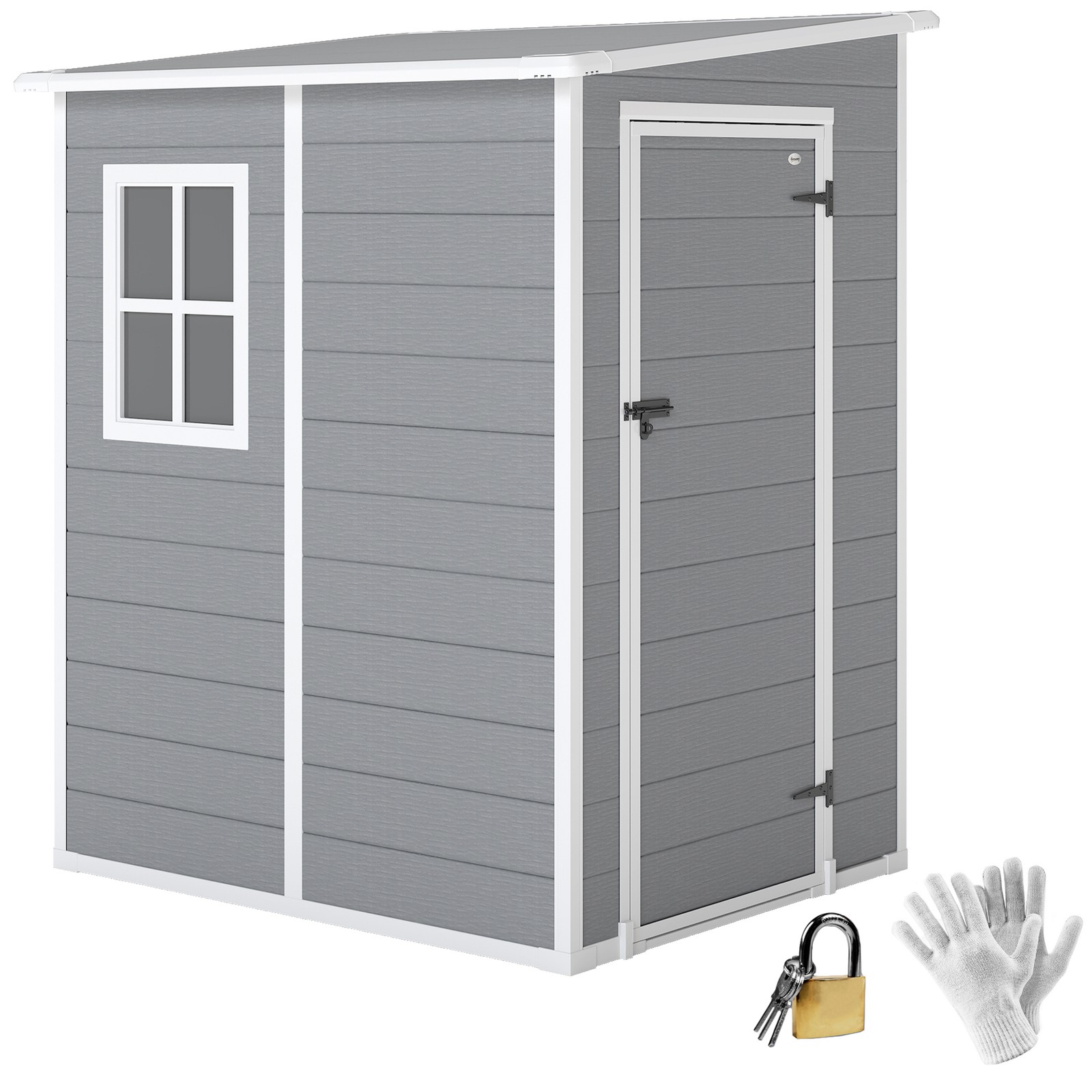 Outsunny Lean to Garden Shed 4'x5' Plastic Tool Storage House w/ Lockable Door