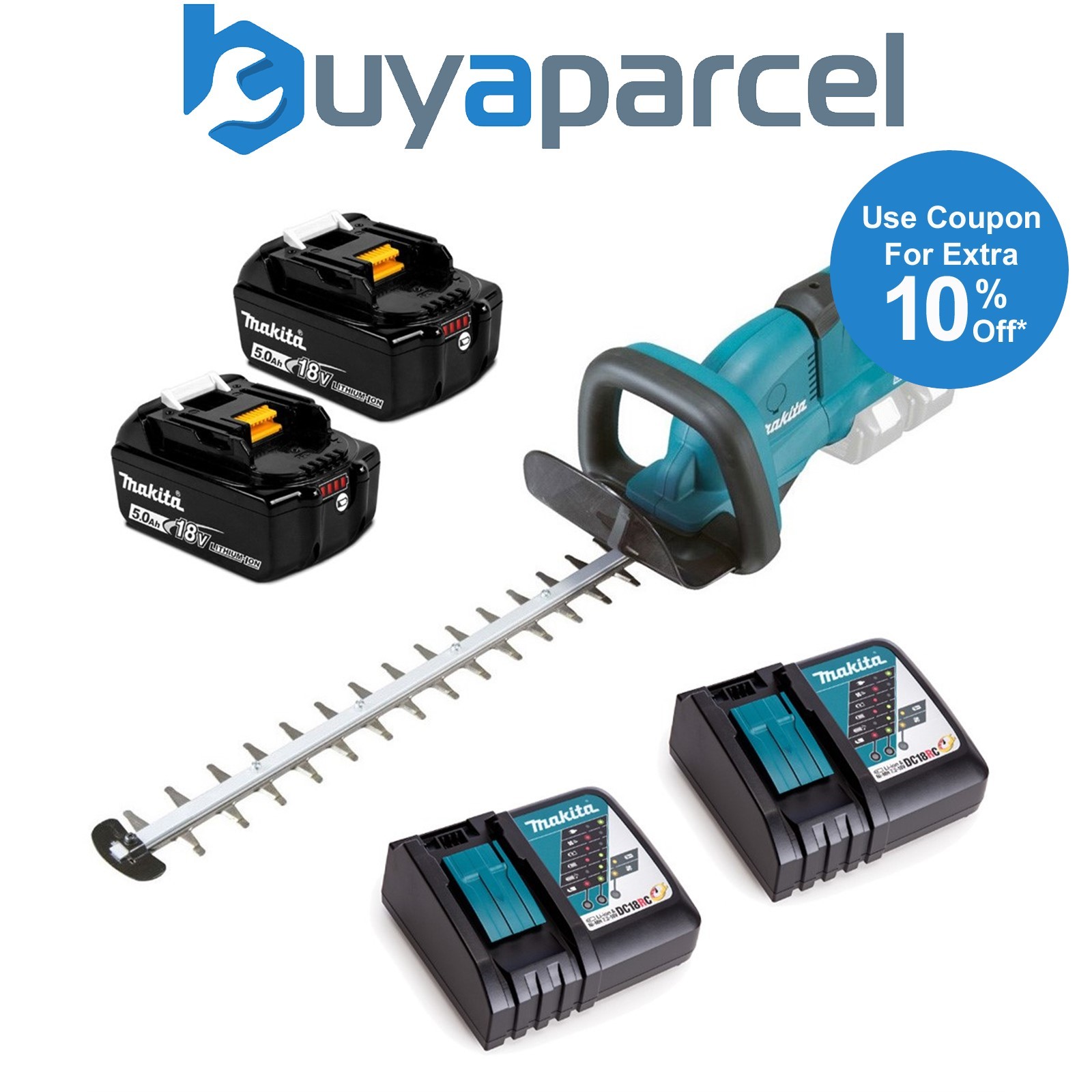 Makita DUH551PT2 Twin LXT 18v / 36v Li Ion Hedge Trimmer 2 x 5.0ah 2 x Chargers