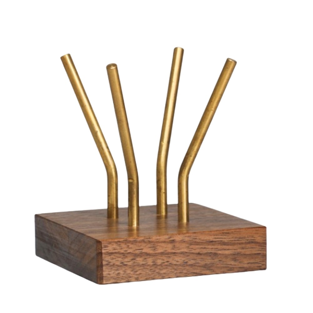 Coffee Filtering Holder Shelf Copper Brass  Storage Holder Wooden Base9051