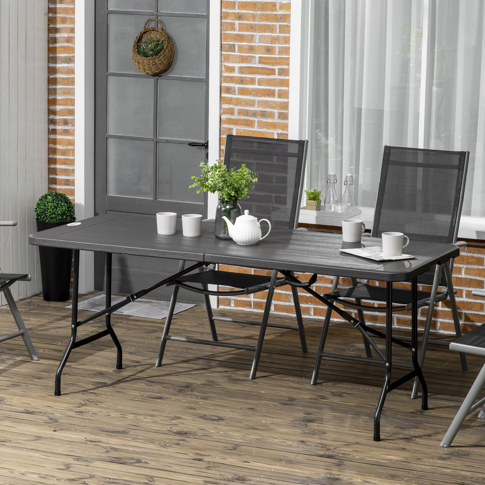 Outdoor Dining Table for 6, Folding Garden Dining Table with Steel Frame