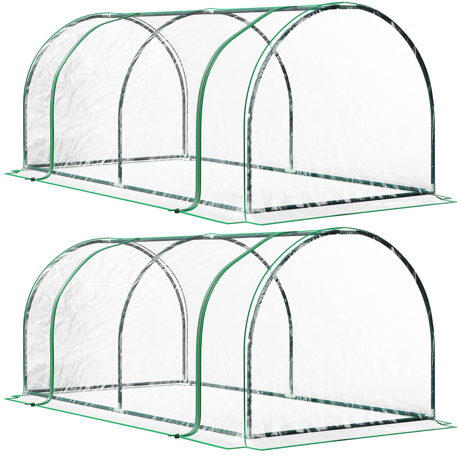 Outsunny Set of 2 Tunnel Greenhouse Grow House Steel Frame 200 x 100 x 80 cm