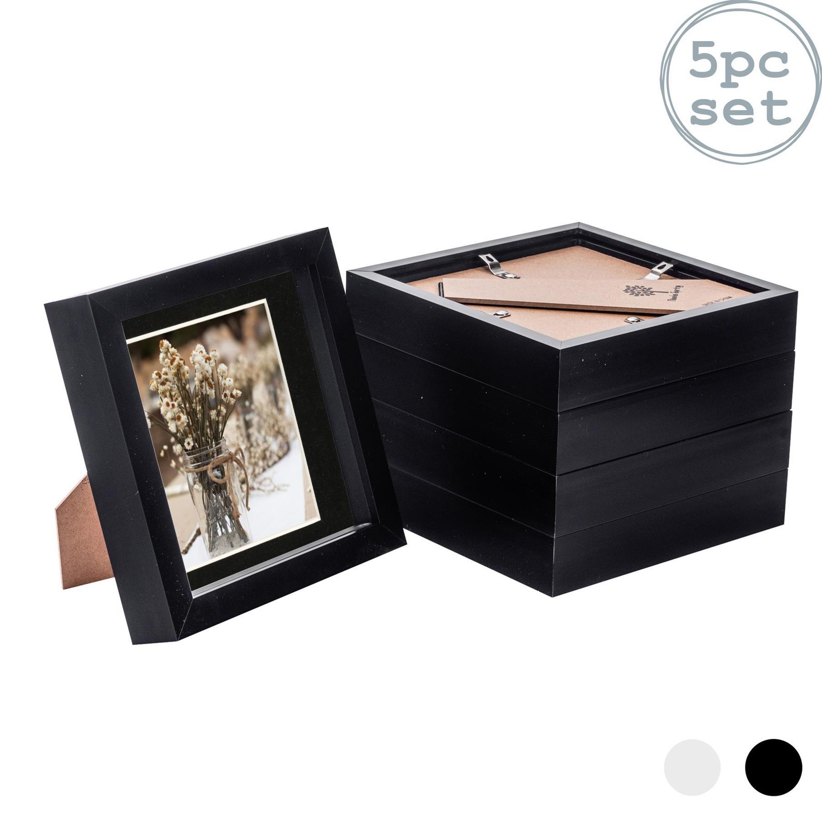 5x 3D Box Photo Frames Picture Display 6 x 6" with 4 x 4" Mount Black/Black