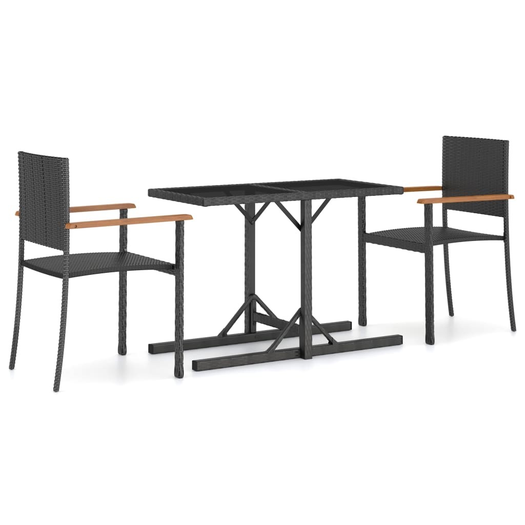 Garden Dining Set 3 Piece Black Patio Furniture Outdoor Chairs Table vidaXL