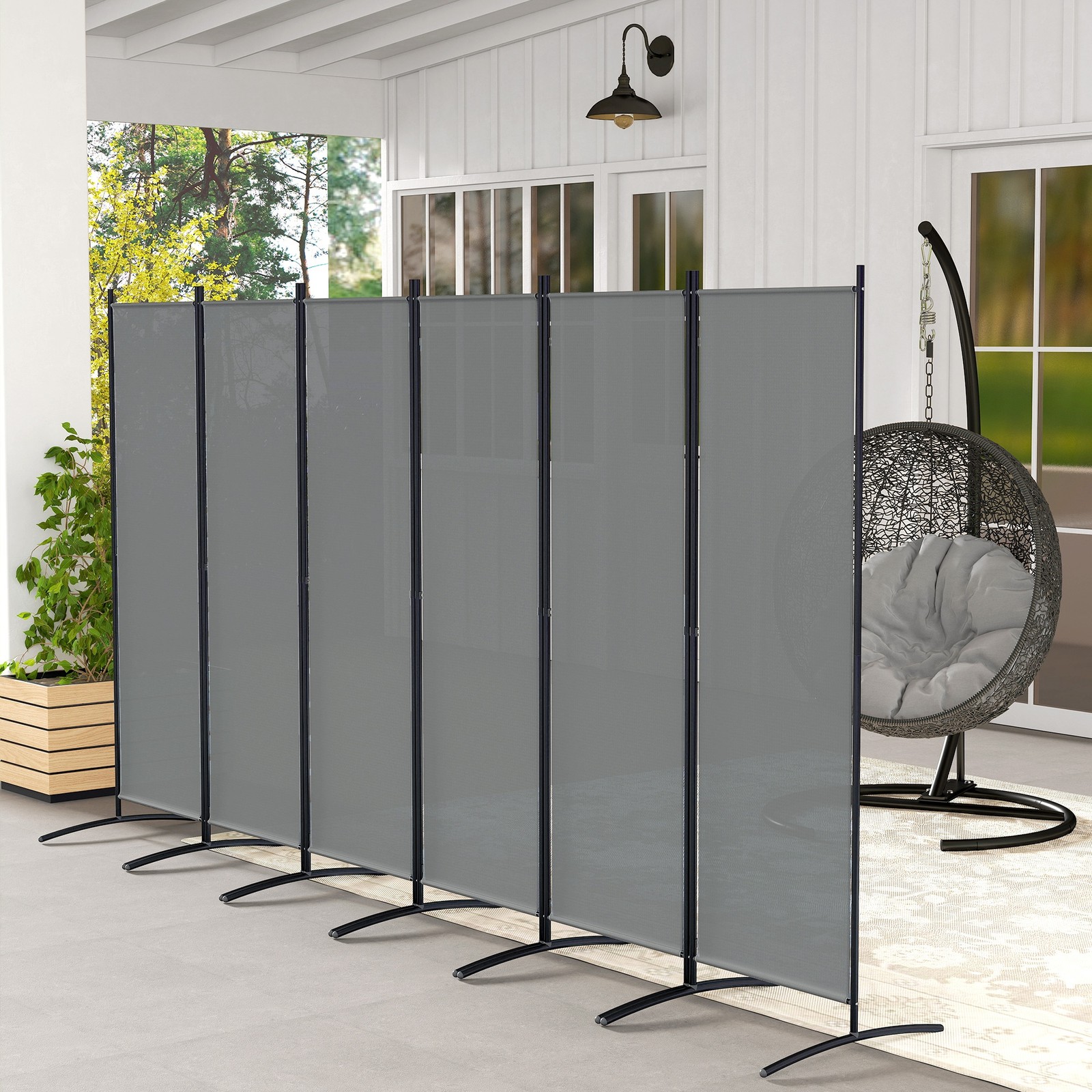 Garden Room Divider with 6 Panel, Foldable Outdoor Privacy Screen, Dark Grey