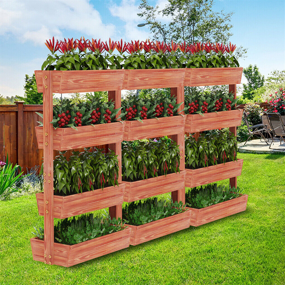 4-Tier Wooden Raised Garden Bed Vertical Planter Box Tilt Angle Adjustable Tray