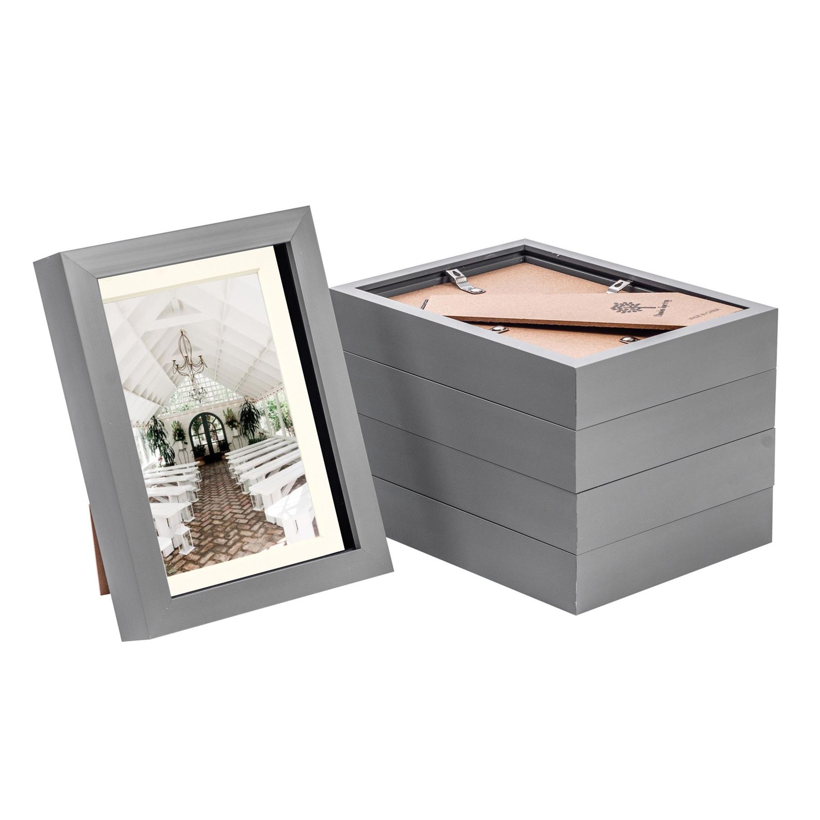 5x 3D Box Photo Frames Picture Display 5 x 7" with 4 x 6" Mount Grey/Ivory