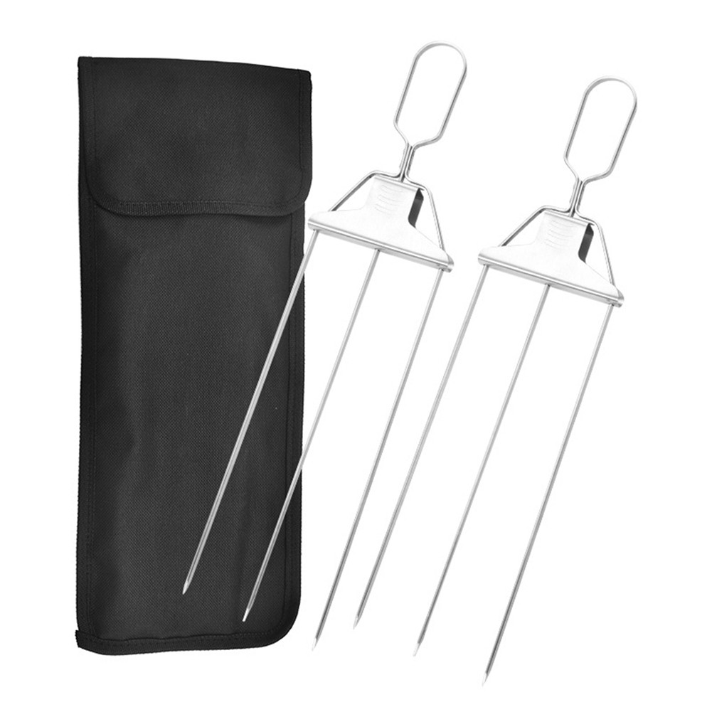 2X(3 Way Grill Skewers - Grill , Three-Prong BBQ Fork Skewers Kit7657