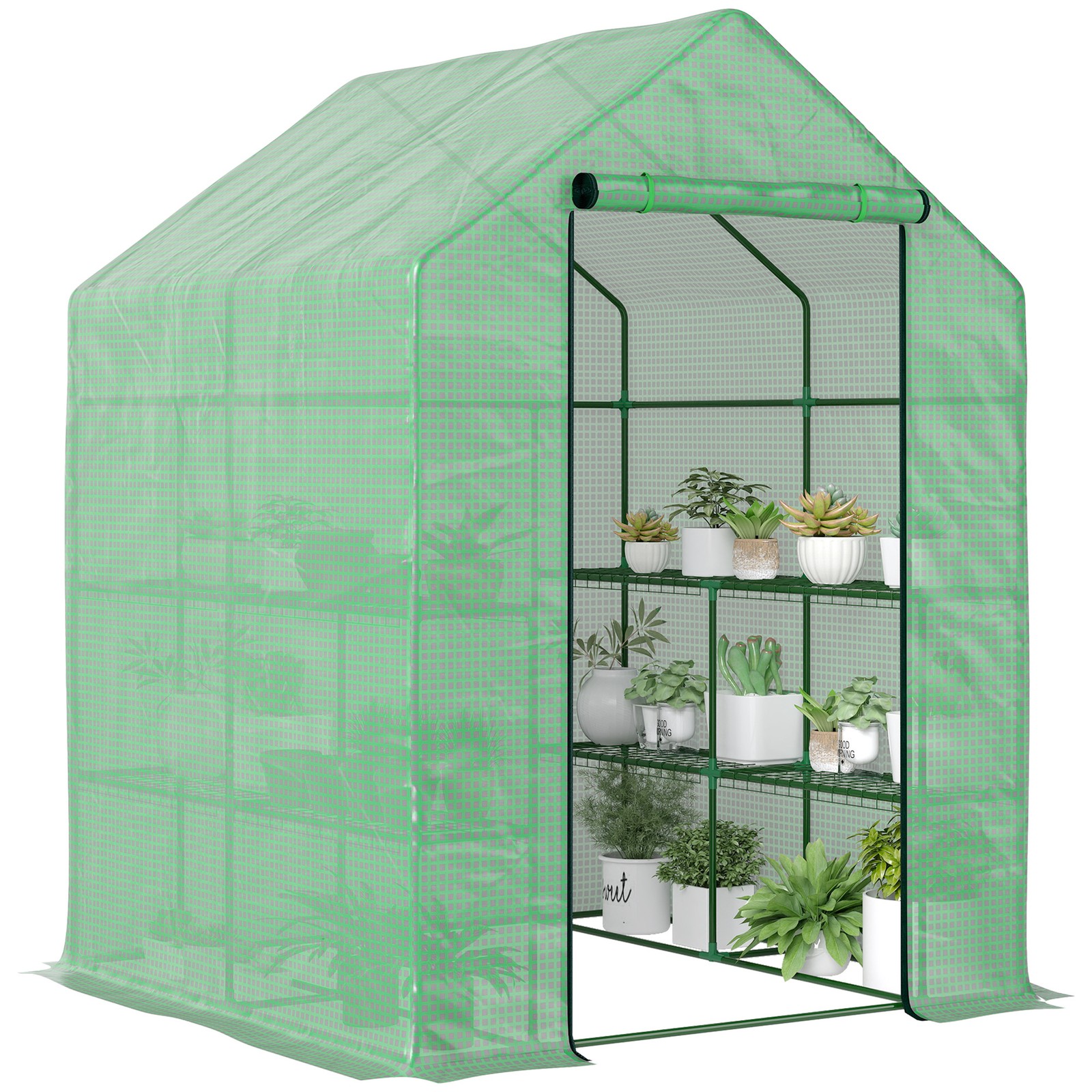 Outsunny Walk in Garden Greenhouse Outdoor Grow House w/ Shelves, 143x138x190cm