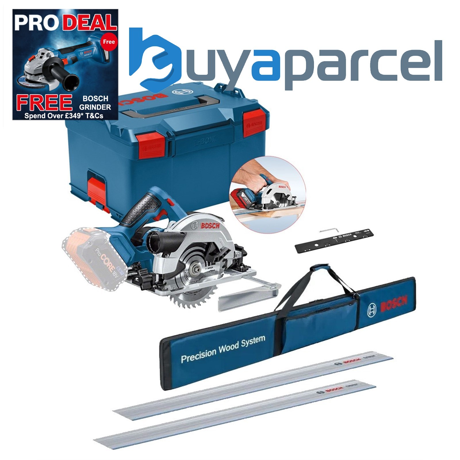 Bosch 18v GKS 18V-57 G 165mm Cordless Circular Saw - 2x1400mm Guide Rails + Bag