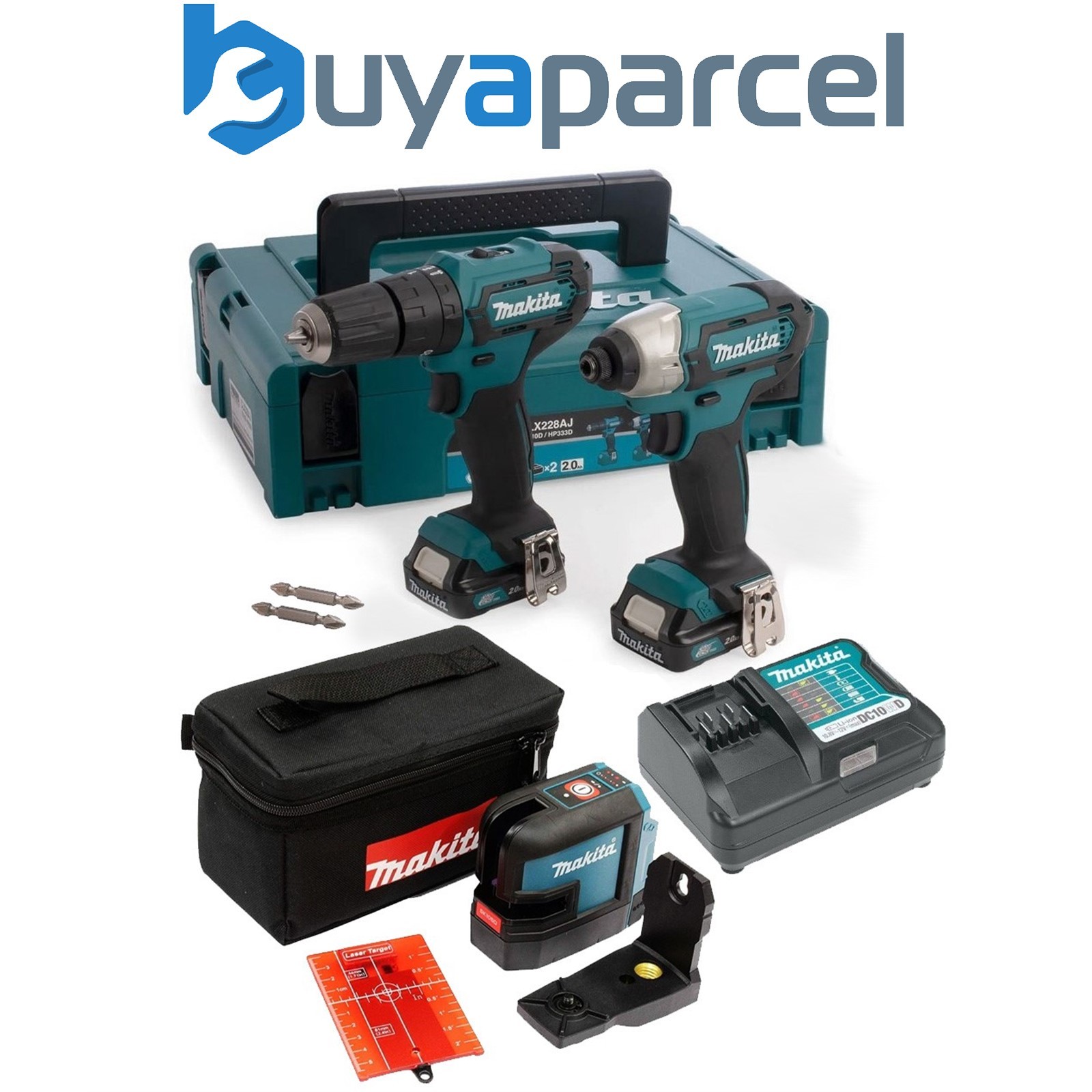 Makita CLX228AJ 12v Max Lithium Ion Li-ion Combi Hammer Drill + Cross Line Laser