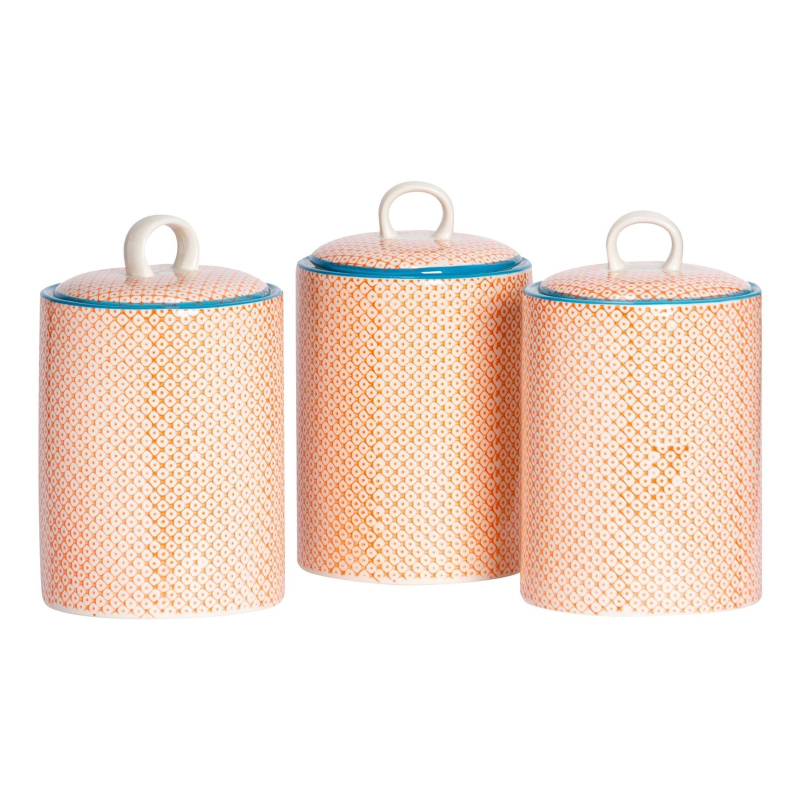 3x Hand-Printed Kitchen Canisters Porcelain Food Storage Jar 15.5cm Orange