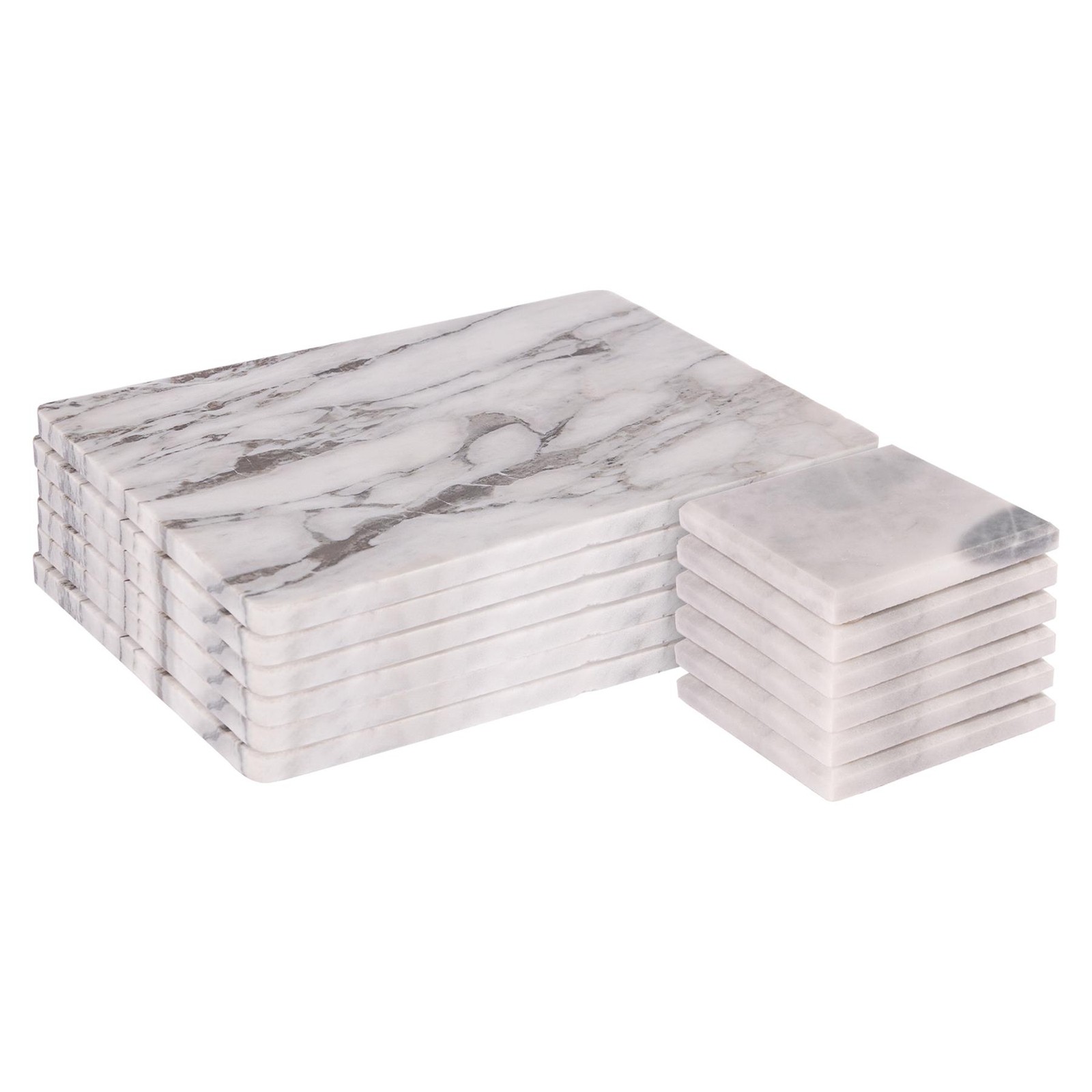 12pc Marble Placemats & Square Coasters Set Stone Kitchen Dining Setting White