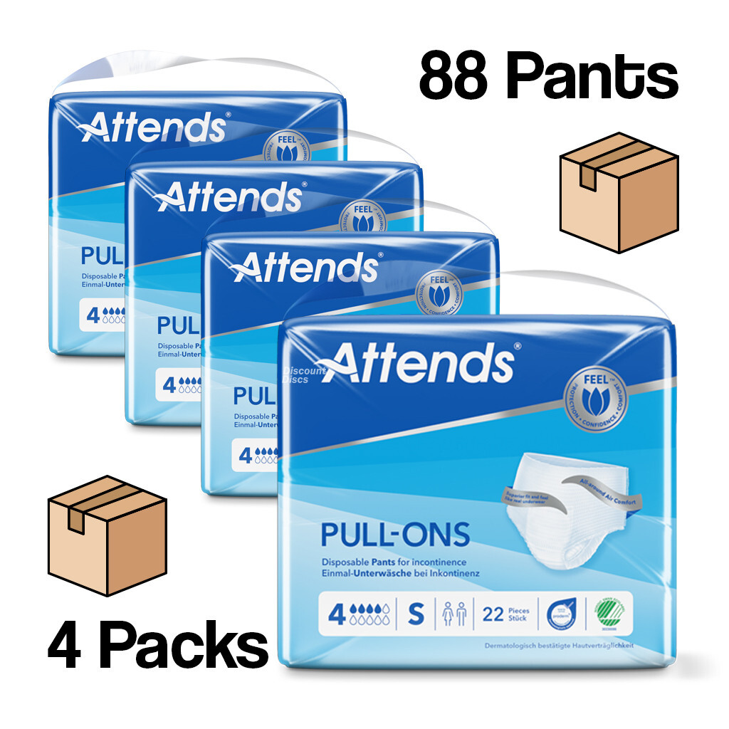 Adult Nappies Incontinence Pull up Pants ATTENDS 4S SMALL 4 PACKS OF 22