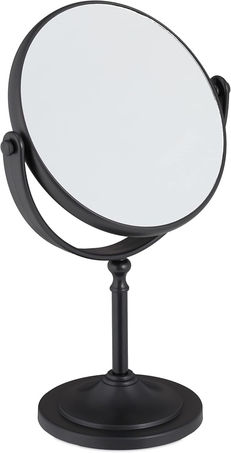 Relaxdays Makeup Mirror, 2x Magnification, Double-Sided, Swivels 360°, Round,