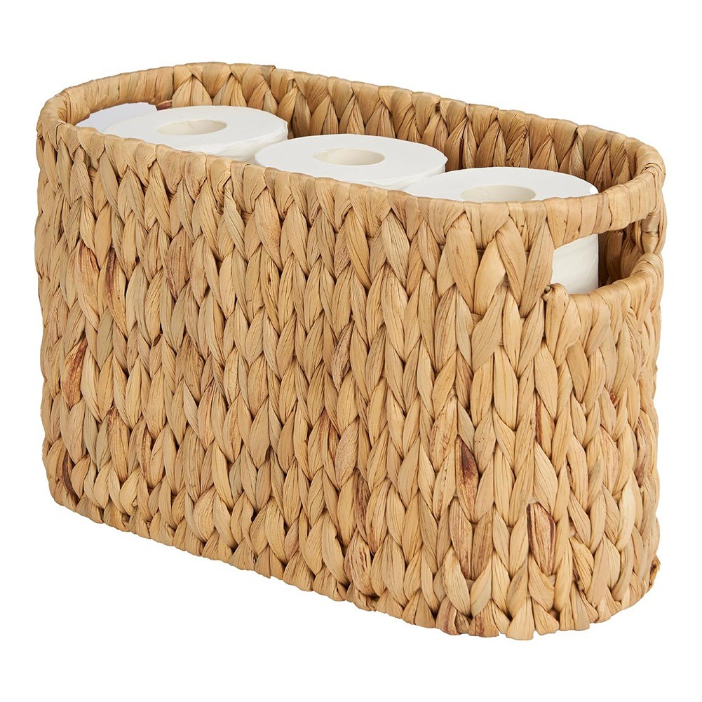 Toilet Storage Basket, Water Hyacinth Wicker Storage Holder for 6 Rolls3329