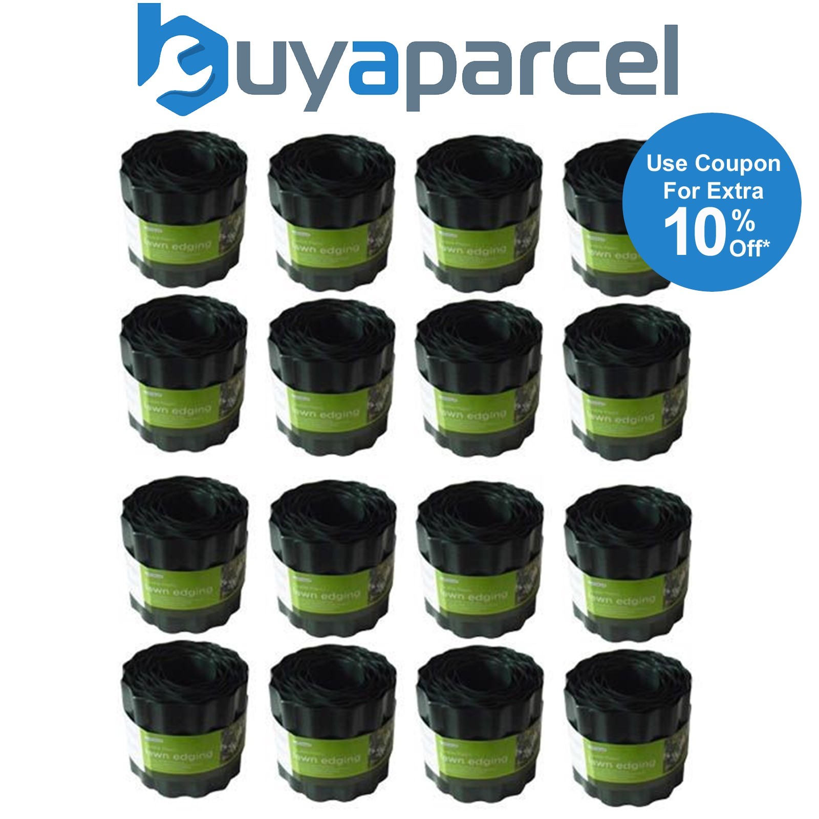 16 x Smart Garden 15cm x 10m Plastic Garden Lawn Path Border Edging Roll 7020012