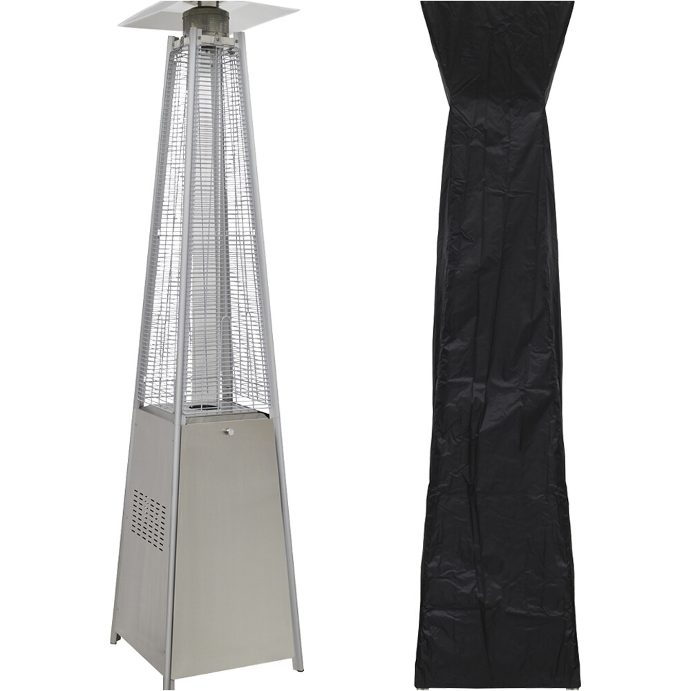 13kW Steel Propane Gas Pyramid Tower Patio Heater & Cover Set - Outdoor Garden