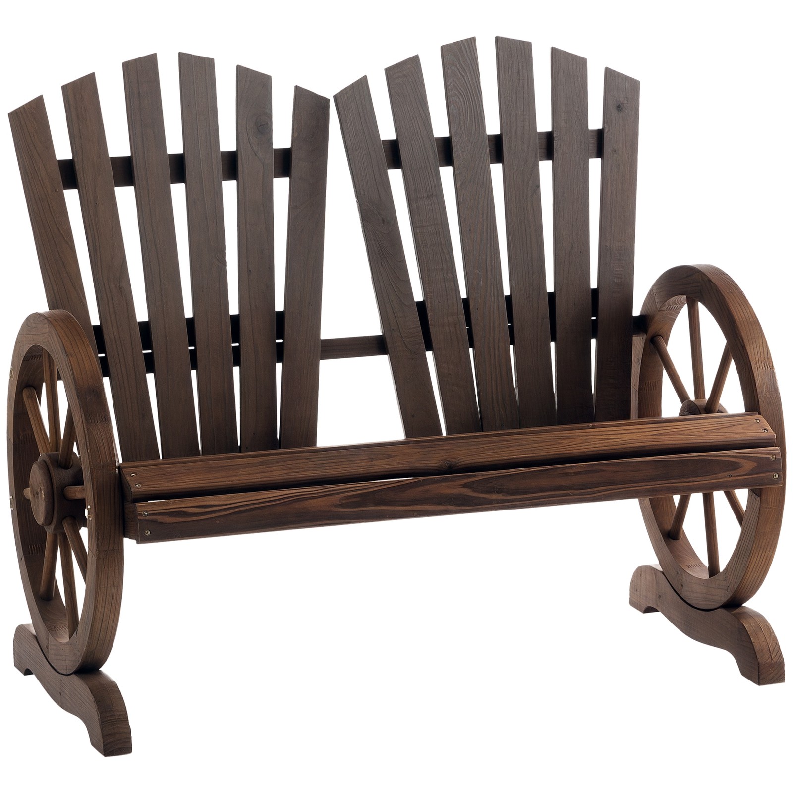 Outsunny 2 Seater Garden Bench w/ Wheel-Shaped Armrests Carbonized Colour