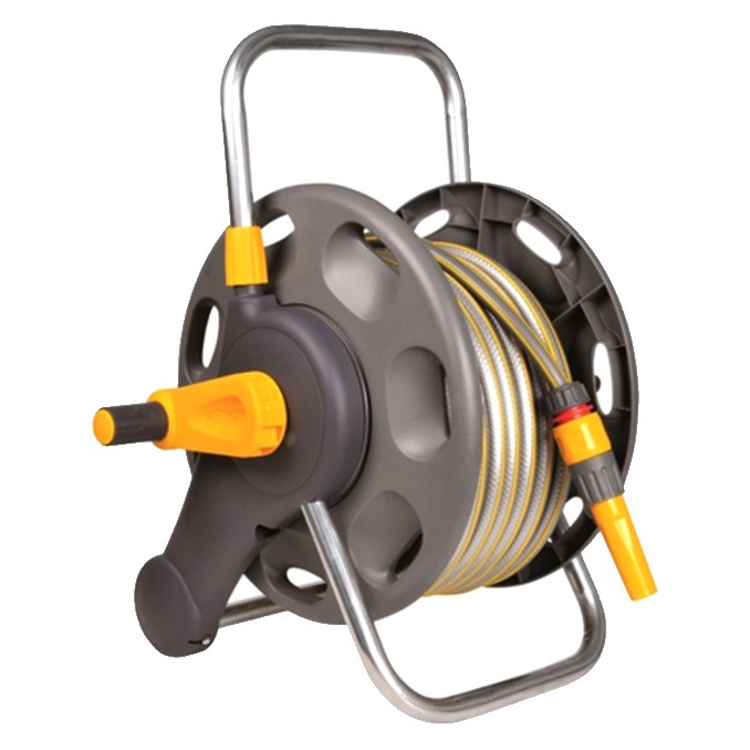 Hozelock 45m Garden Hose Reel & 25m Hose Pipe & Fittings 2431 Pond