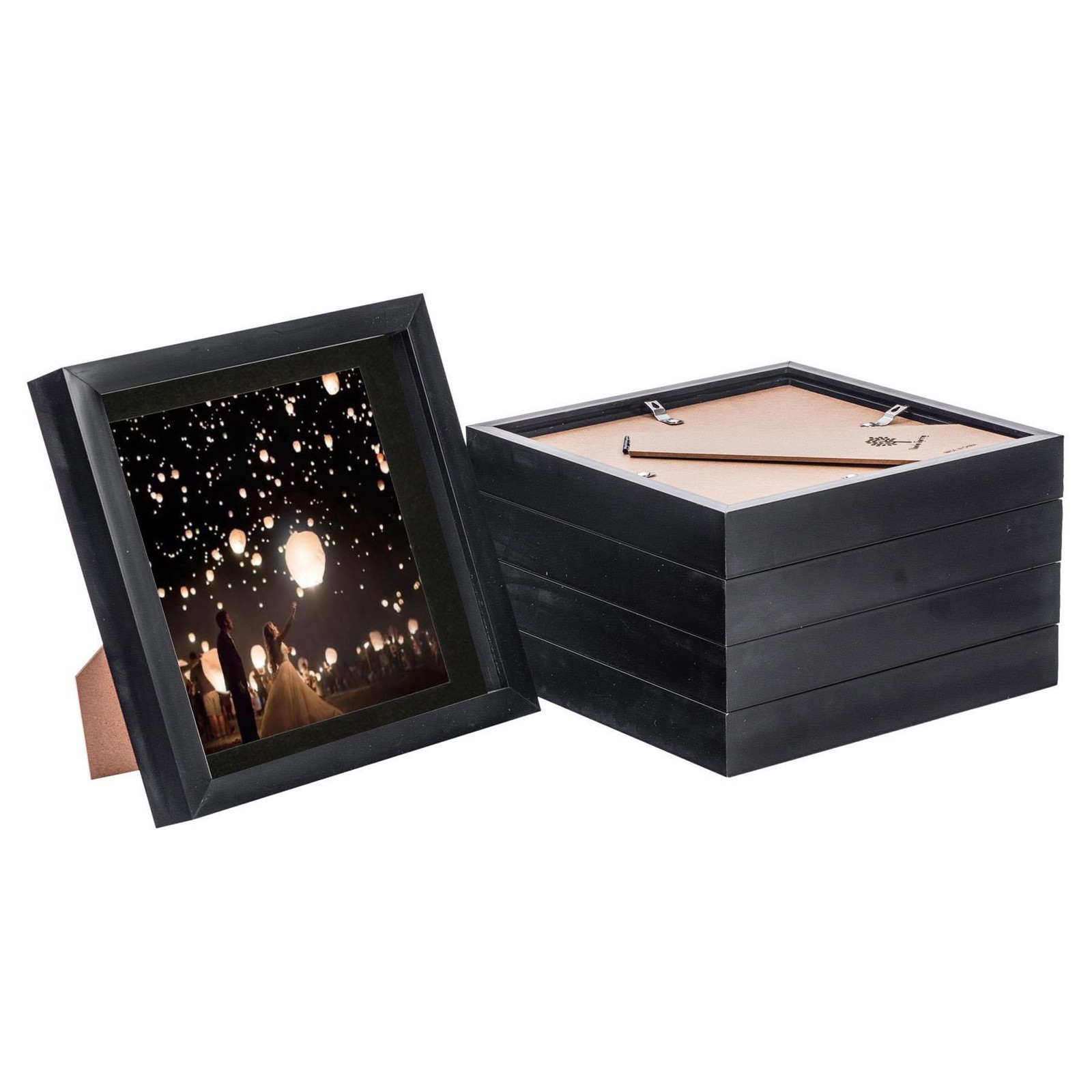 5x 3D Box Photo Frames Picture Display 8 x 8" with 6 x 6" Mount Black/Black