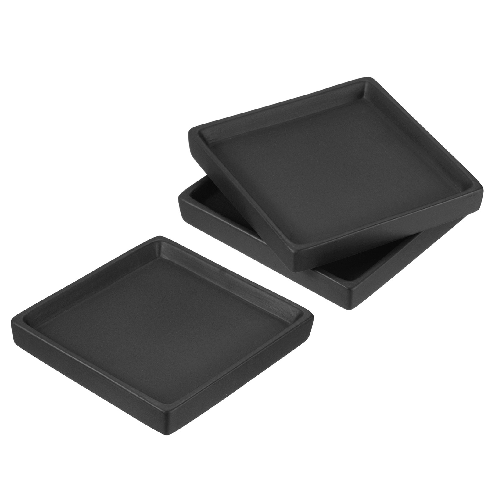 Plant Pot Saucers 5 Inch, 3 Pack Ceramic Square Flower Tray, Black