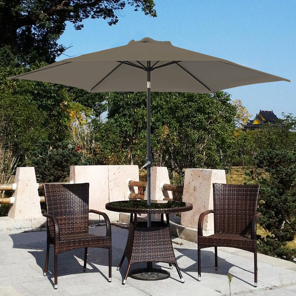 2.5M Round Garden Parasol Patio Outdoor Sun Shade Umbrella Crank Tilt Brown