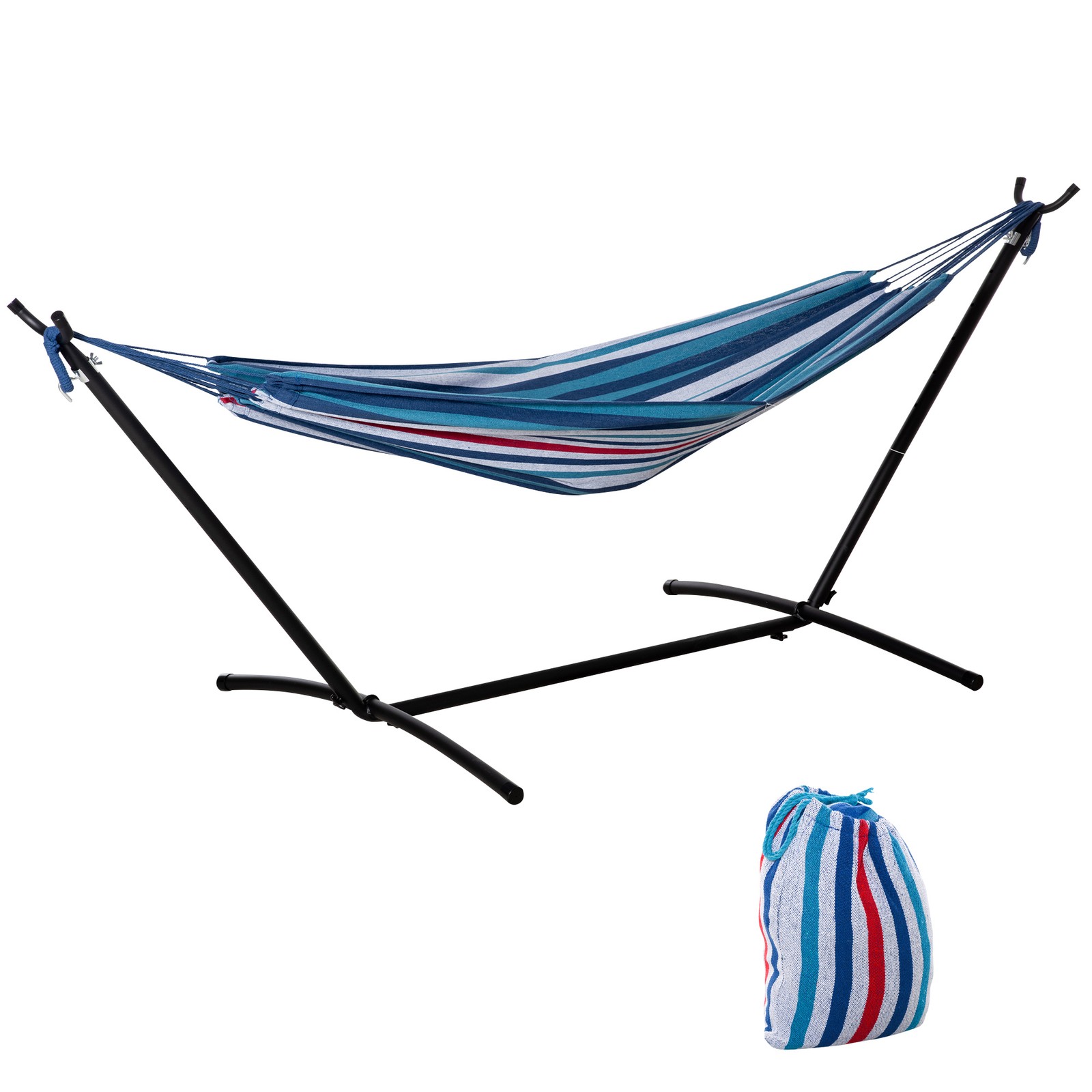 Outsunny 298 x 117cm Hammock with Metal Stand Carrying Bag 120kg Blue Stripe