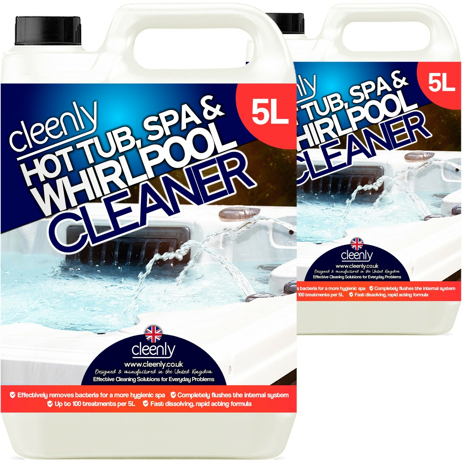Cleenly Hot Tub Spa Whirlpool Cleaner Hygienic Cleaning Chemical 2 x 5L