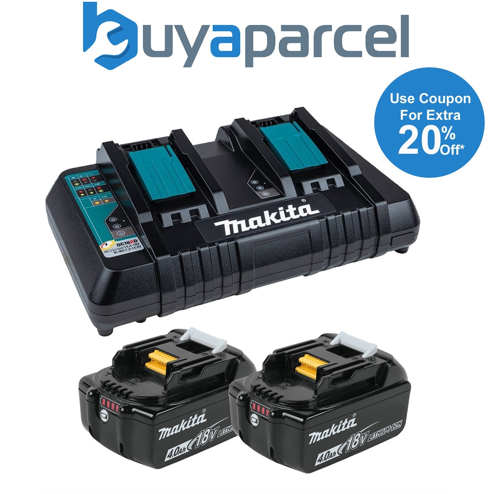 Makita BL1840 18v 2 x LXT 4.0ah Lithium-Ion Batteries + DC18RD Dual Port Charger