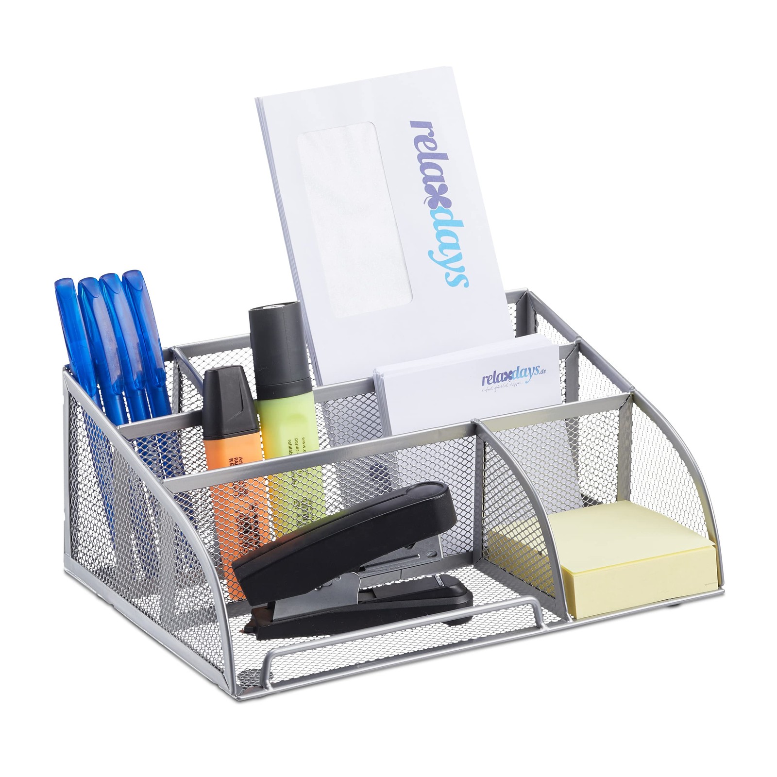Relaxdays 5-Compartment Desk Organizer, Metal, Silver, 18 x 25.5 x 10.5 cm 18 x