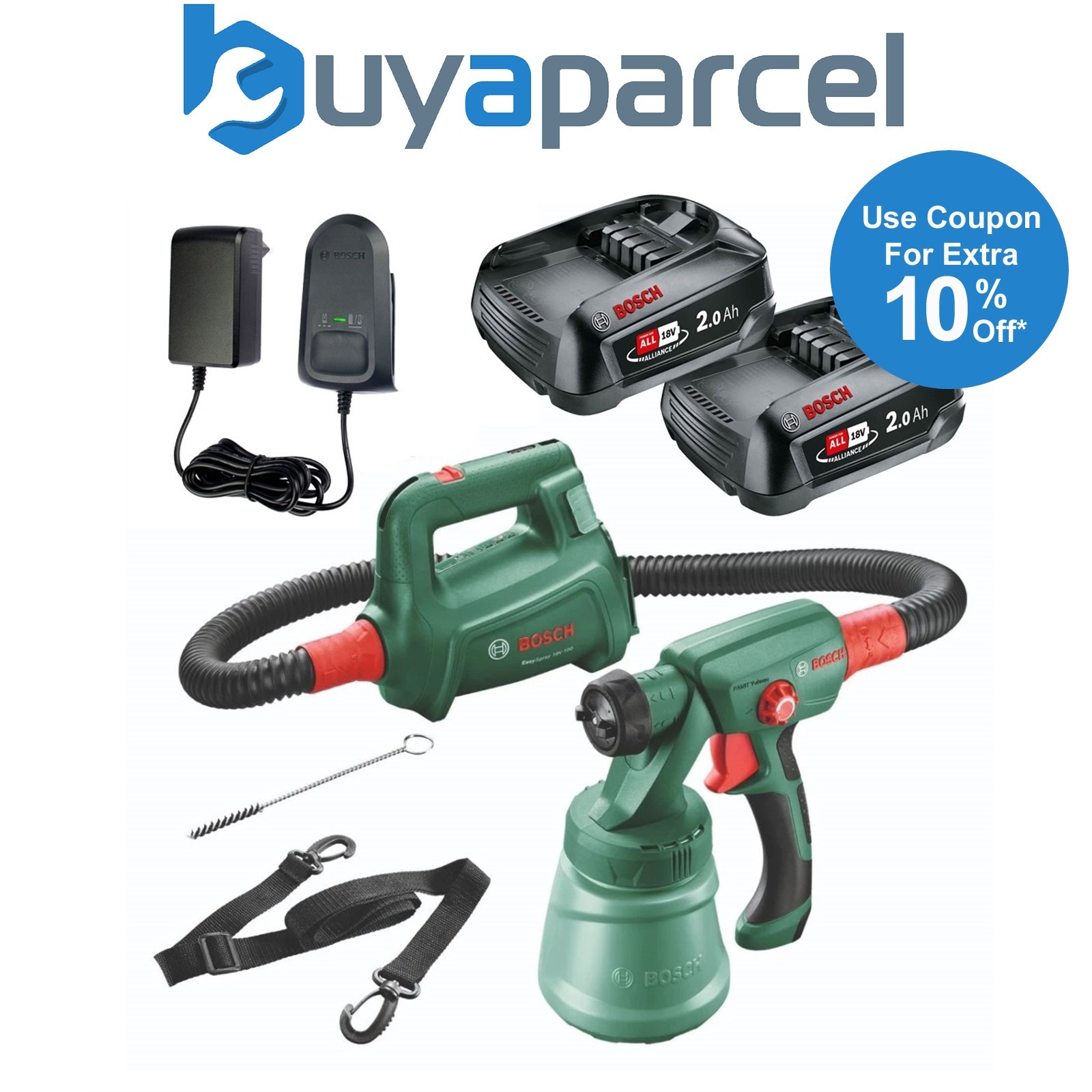 Bosch EasySpray 18v 18V-100 Cordless Paint Spray Gun System 2 x 2.0Ah Batteries