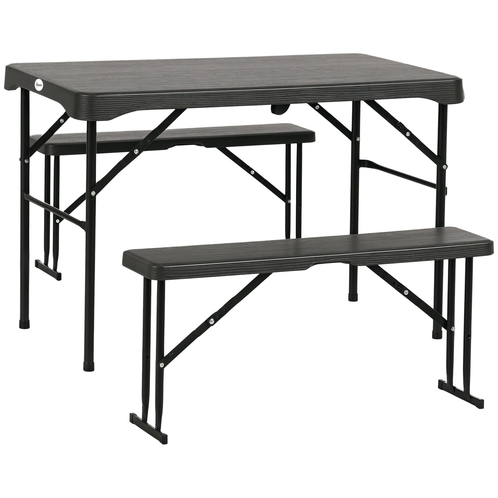 Outsunny HDPE Picnic Table Set w/ Dining Table & 2 Benches for 6, Dark Grey