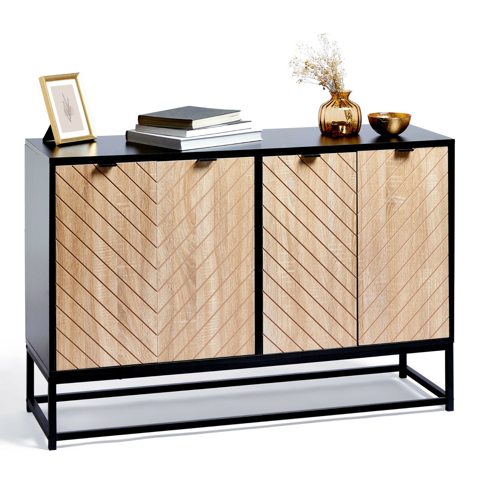 Sideboard 4 Door for Living Room, 120cm Storage Cabinet, VonHaus