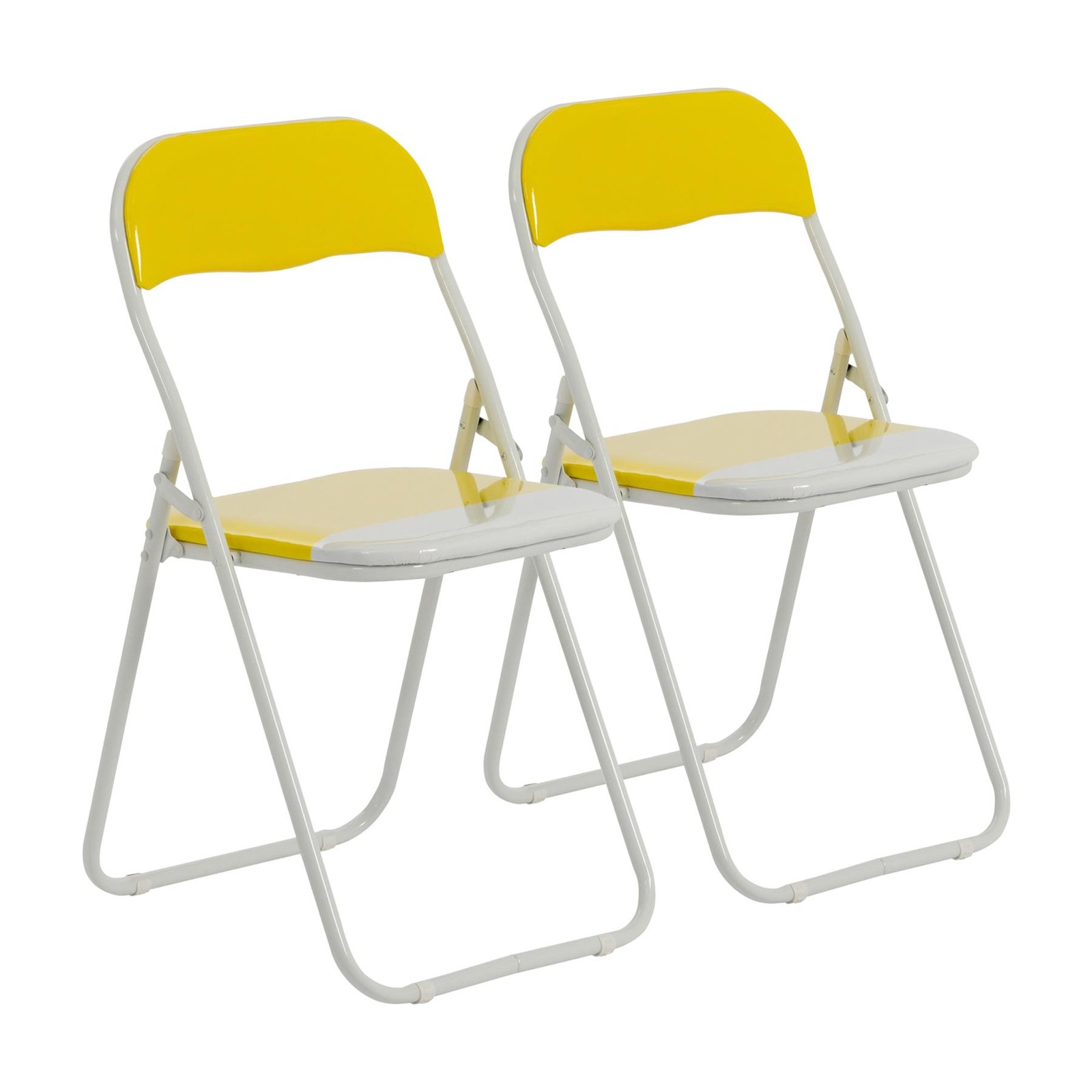 Folding Chairs Padded Faux Leather Studying Dining Office Chair Yellow White x2