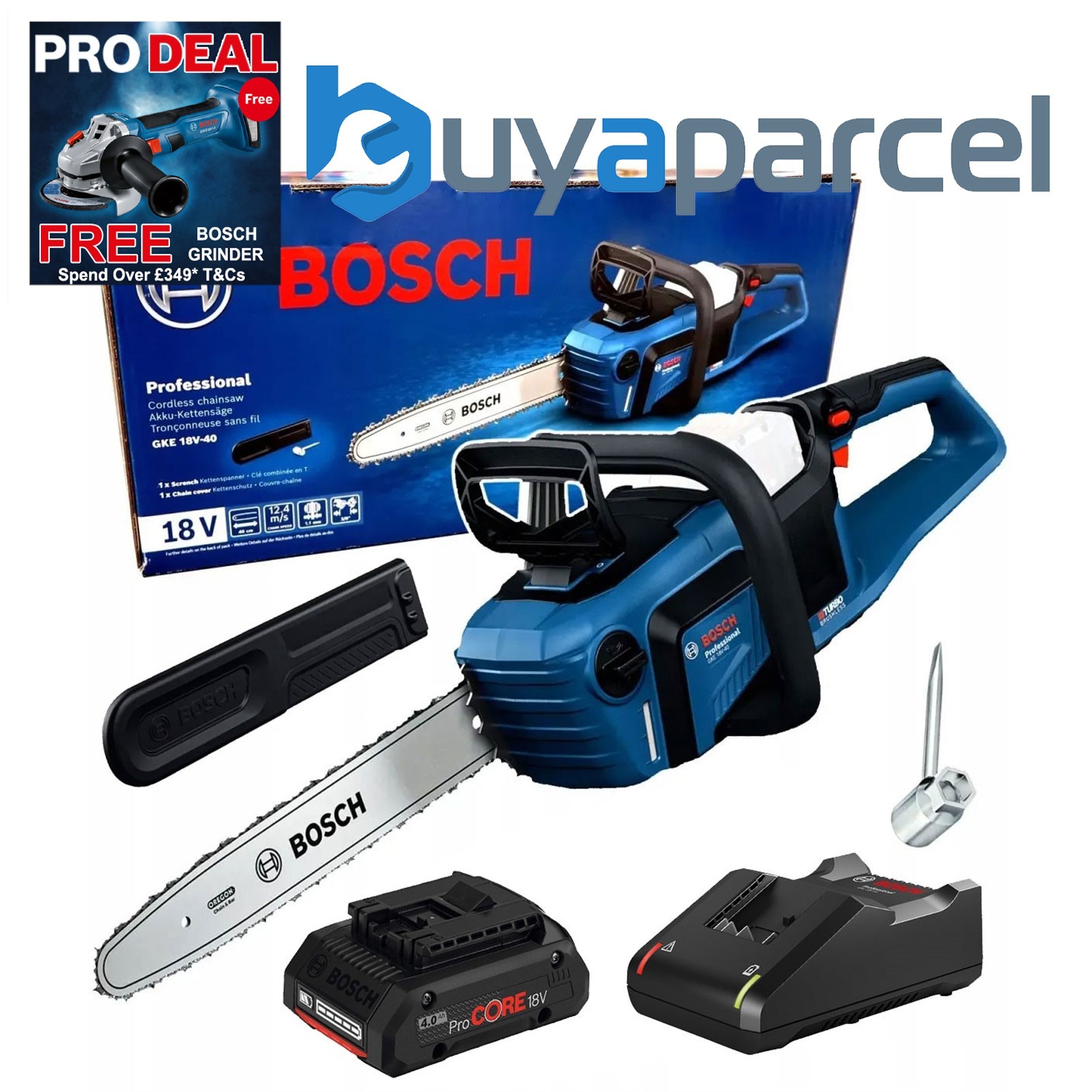 Bosch Professional GKE 18V-40 18V BITURBO Brushless Chainsaw 40cm + 4AH Pro Core