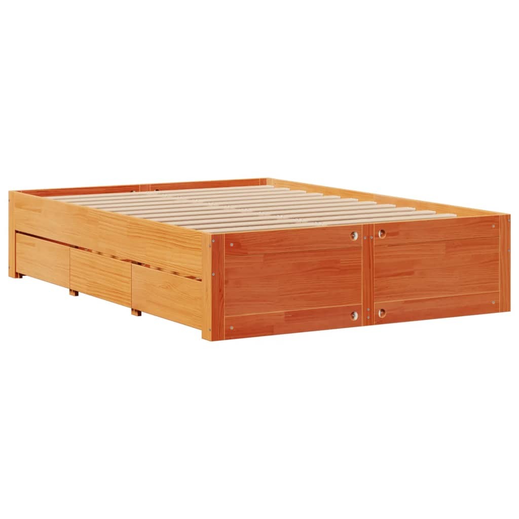 Bed Frame without Mattress&Drawers Wax Brown 140x200 cm Solid Wood Pine vidaXL