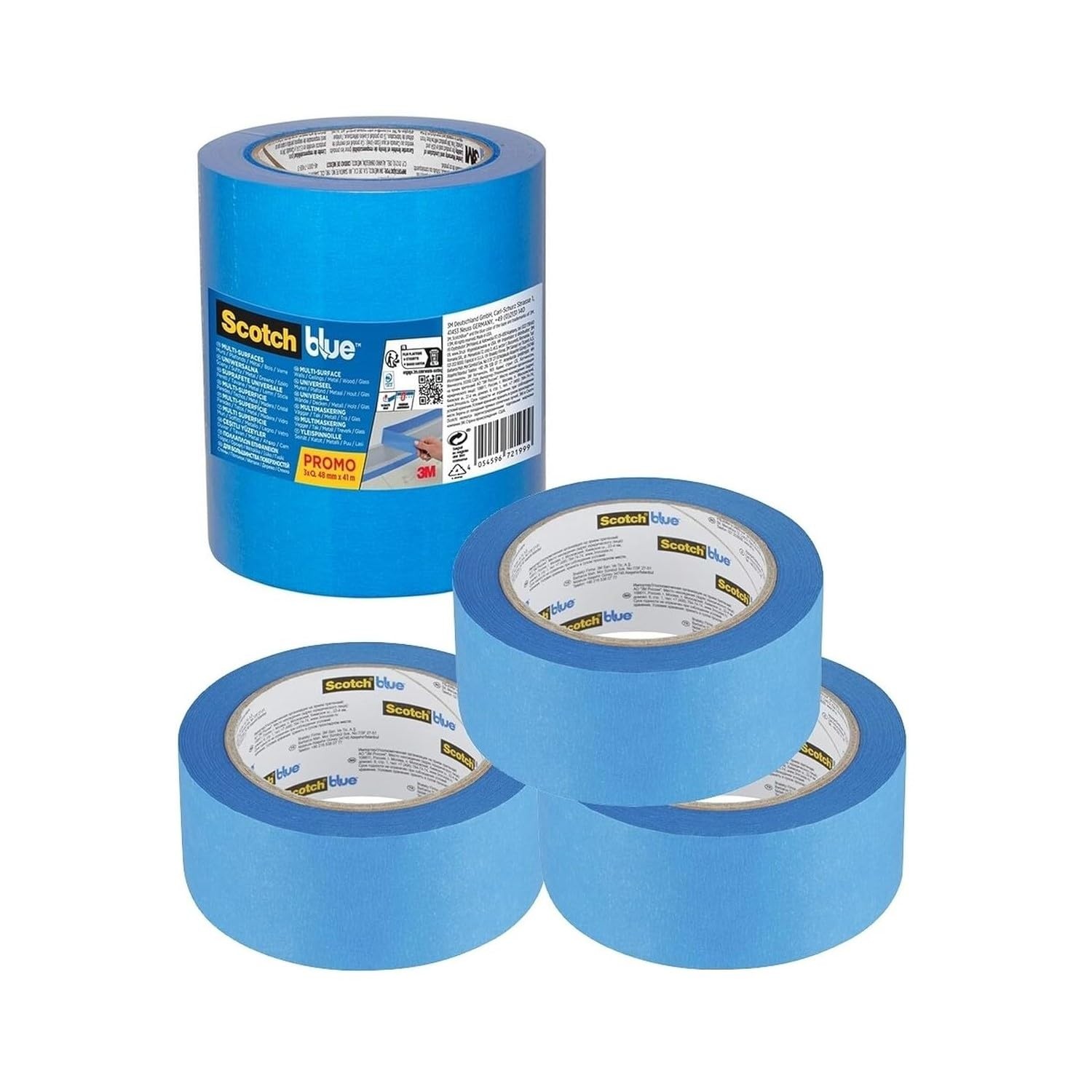 ScotchBlue Multi-Surface Premium Masking Tape, Pack of 3, 48 mm x 41 m, Scotch A