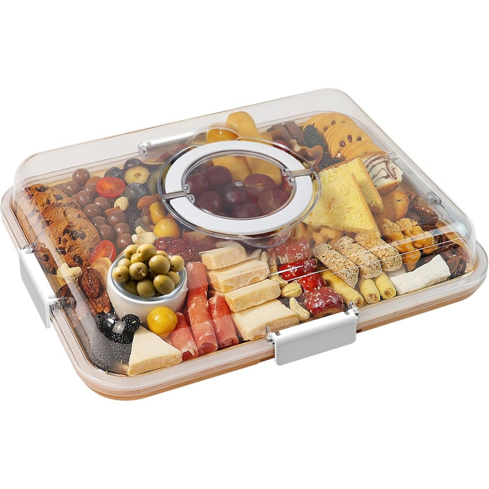 Charcuterie Board with Clear Lid, Travel Portable Cheese Board Charcuterie9582
