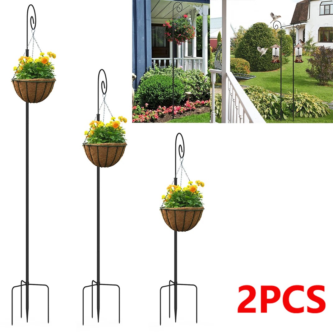 2x Adjustable Shepherd Hook Outdoor Ground Lawn Stake Hanging Stand Single Hang