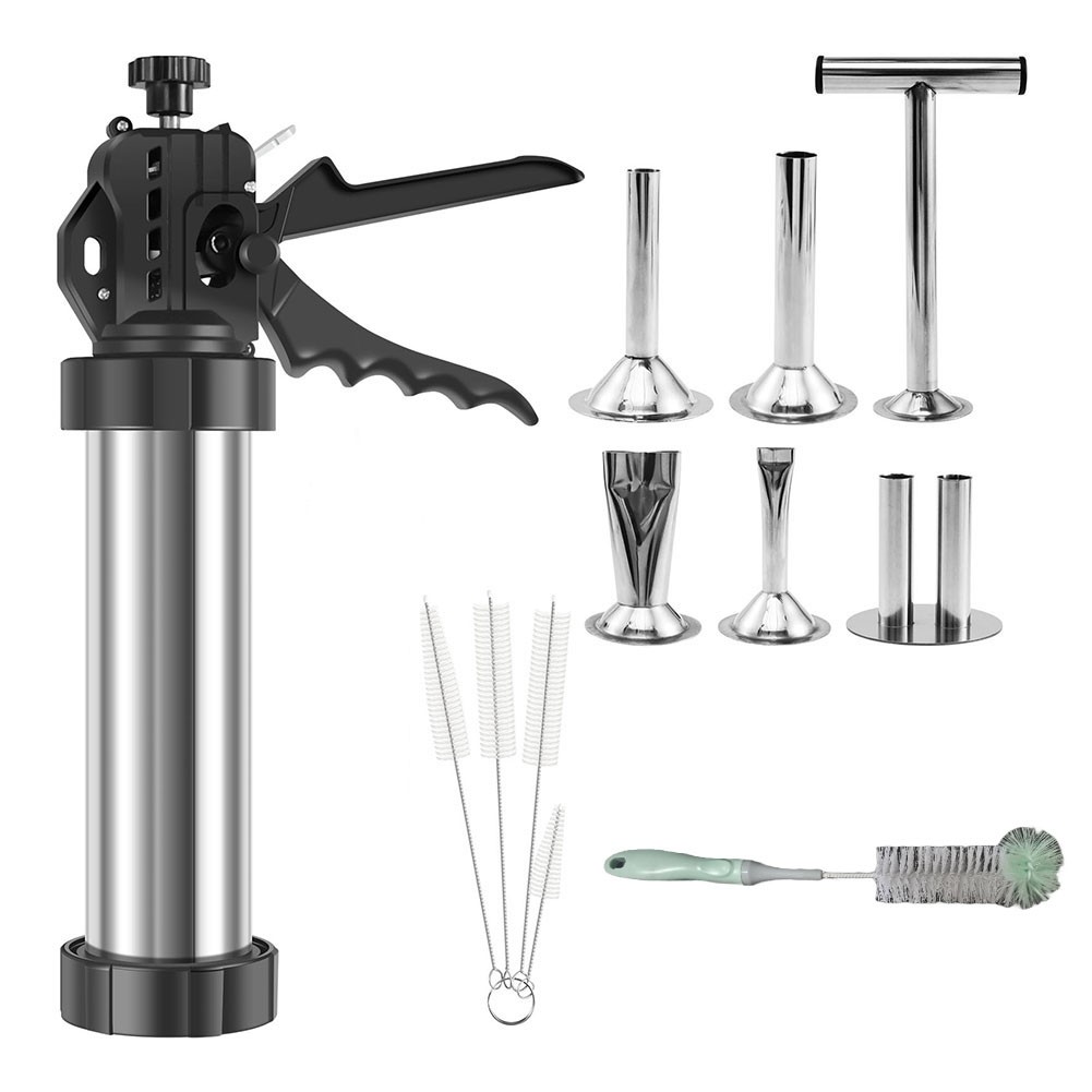 Machine Stainless Steel Sausage Jerky Maker with 5 Nozzles Brushes Meat1094