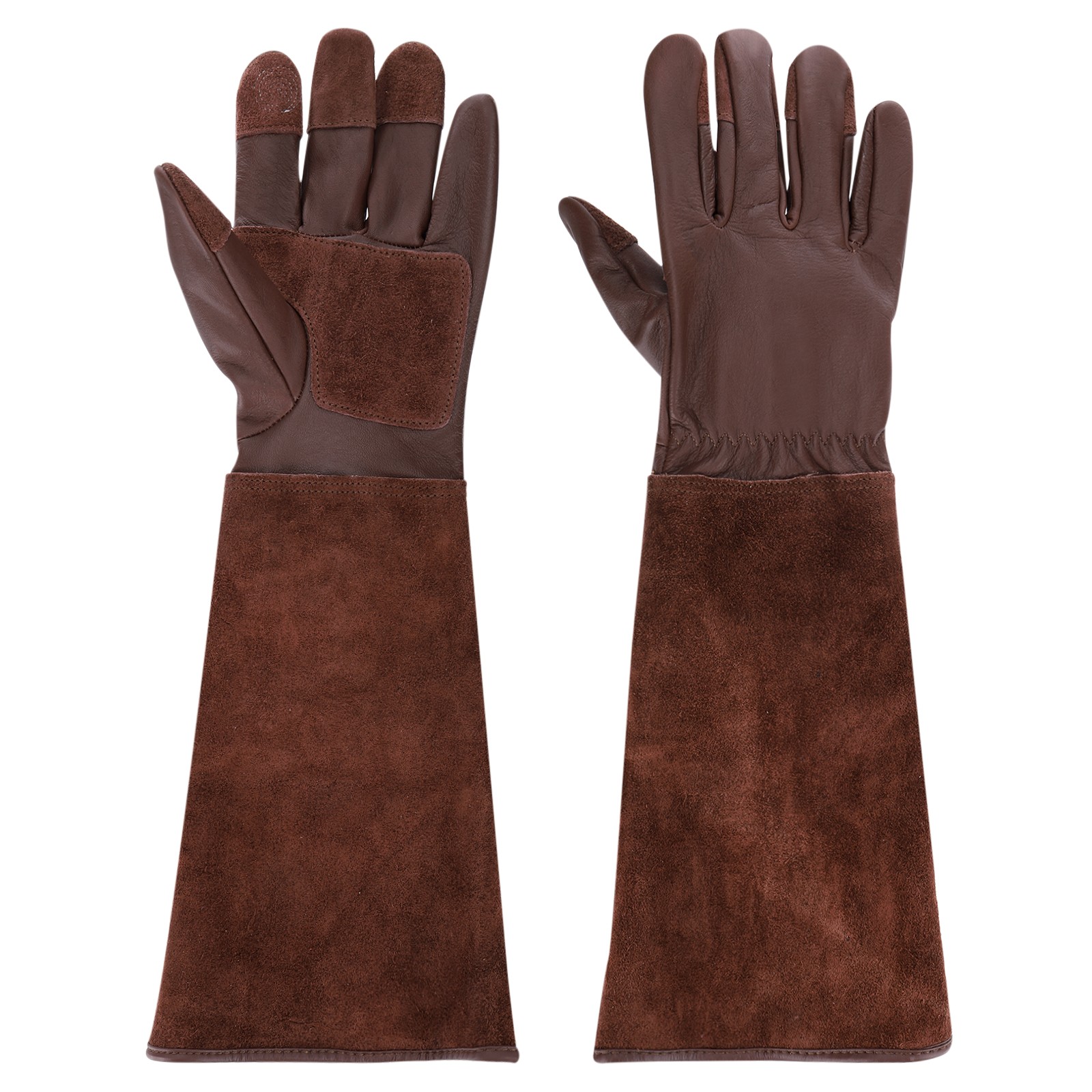 m Long Gardening Gloves Cowhide Leather Pruning Garden Glove Brown