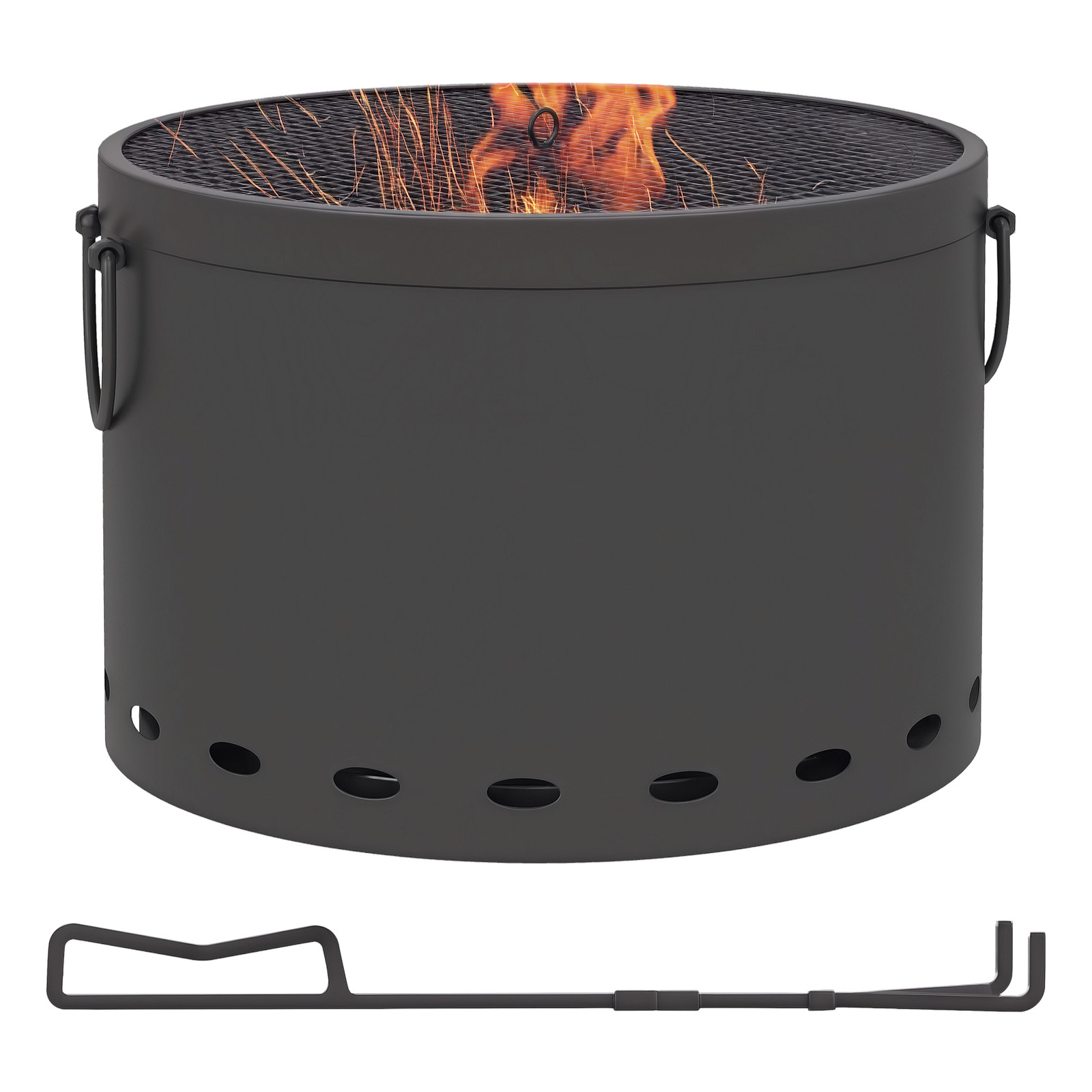Outsunny 38cm Smokeless Wood Burning Firepit Metal Fire Pit, Dark Grey