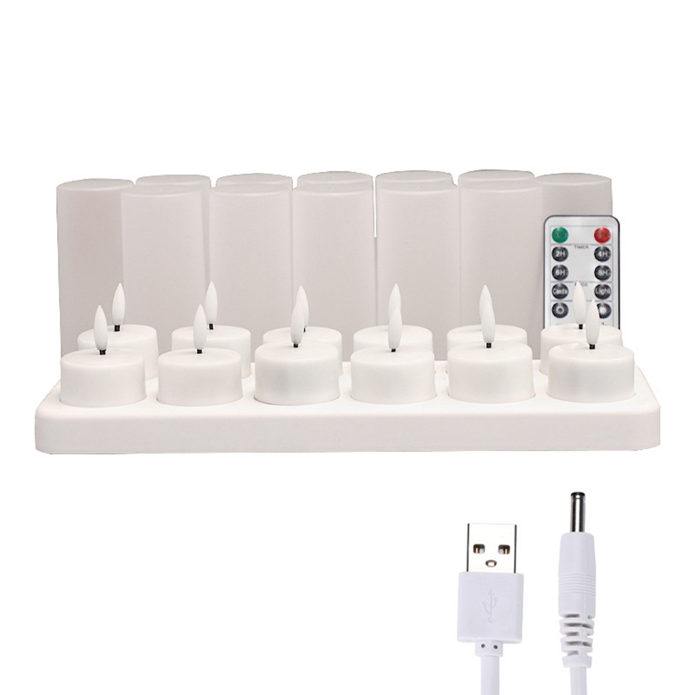 Flameless Candles with Remote Control Timer & Charging Base, 12pcs USB9201