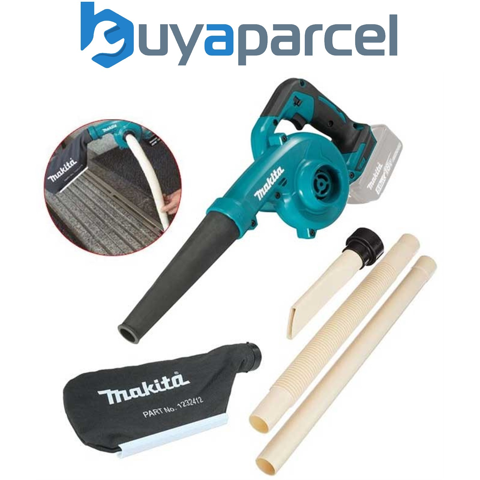 Makita DUB185Z 18v LXT Cordless Blower Vacuum + Flexible Hose Nozzle + Bag Bare